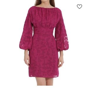 NEW Maggy London Fuchsia Lace Overlay Puff Sleeve Mini Dress | 8